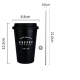 Black White Stainless Steel Silicone Mugs Hand Cup With Straw Lid Cup Sleeve Mug Tea Milk Cups Home Office School Gift 1PCS