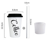 Black White Stainless Steel Silicone Mugs Hand Cup With Straw Lid Cup Sleeve Mug Tea Milk Cups Home Office School Gift 1PCS