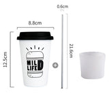 Black White Stainless Steel Silicone Mugs Hand Cup With Straw Lid Cup Sleeve Mug Tea Milk Cups Home Office School Gift 1PCS