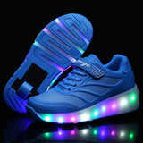 Kids Glowing Sneakers Sneakers with wheels Led Light up Roller Skates Sport Luminous Lighted Shoes for Kids Boys Pink Blue Black