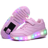 Kids Glowing Sneakers Sneakers with wheels Led Light up Roller Skates Sport Luminous Lighted Shoes for Kids Boys Pink Blue Black