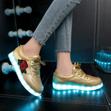 Kids Luminous Sneakers for Girls Boys New Women Shoes with Light Led Shoes with Flower Glowing Sneakers Size 27-44