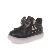 Mumoresip Kids Shoes For Baby Girl With Sequined Bow-knot Children Glowing Sneakers Luminous LED Girls Shoes Eyelash School Shoe