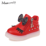 Mumoresip Kids Shoes For Baby Girl With Sequined Bow-knot Children Glowing Sneakers Luminous LED Girls Shoes Eyelash School Shoe
