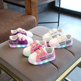 New European glowing stars fashion children sneakers Lace up beautiful lighting baby girls boys shoes breathable kids shoes