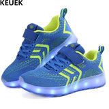New Children Light Shoes Boys Girls Breathable LED Lighted Mesh Shoes Baby Student Glowing Sneakers Kids USB Charging Flats 018
