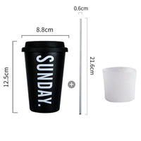 Black White Stainless Steel Silicone Mugs Hand Cup With Straw Lid Cup Sleeve Mug Tea Milk Cups Home Office School Gift 1PCS