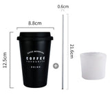 Black White Stainless Steel Silicone Mugs Hand Cup With Straw Lid Cup Sleeve Mug Tea Milk Cups Home Office School Gift 1PCS