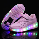 Kids Glowing Sneakers Sneakers with wheels Led Light up Roller Skates Sport Luminous Lighted Shoes for Kids Boys Pink Blue Black