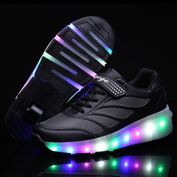 Kids Glowing Sneakers Sneakers with wheels Led Light up Roller Skates Sport Luminous Lighted Shoes for Kids Boys Pink Blue Black