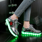 Kids Luminous Sneakers for Girls Boys New Women Shoes with Light Led Shoes with Flower Glowing Sneakers Size 27-44