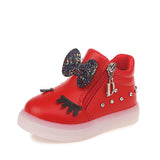 Mumoresip Kids Shoes For Baby Girl With Sequined Bow-knot Children Glowing Sneakers Luminous LED Girls Shoes Eyelash School Shoe